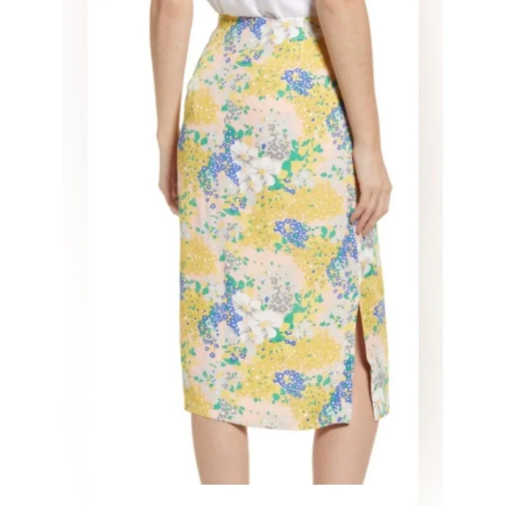 J Crew Tamara Lemon Yellow Floral Midi Slip Skirt Sz 8